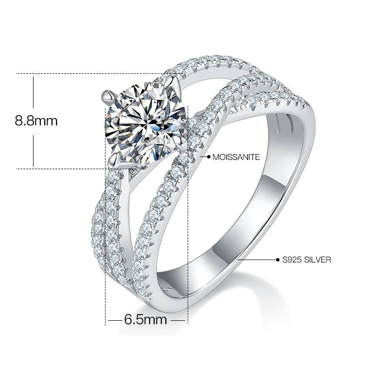 Sansheng III S925 Silver Plated Platinum Moissanite Diamond Women's Ring 1 Carat D-Class