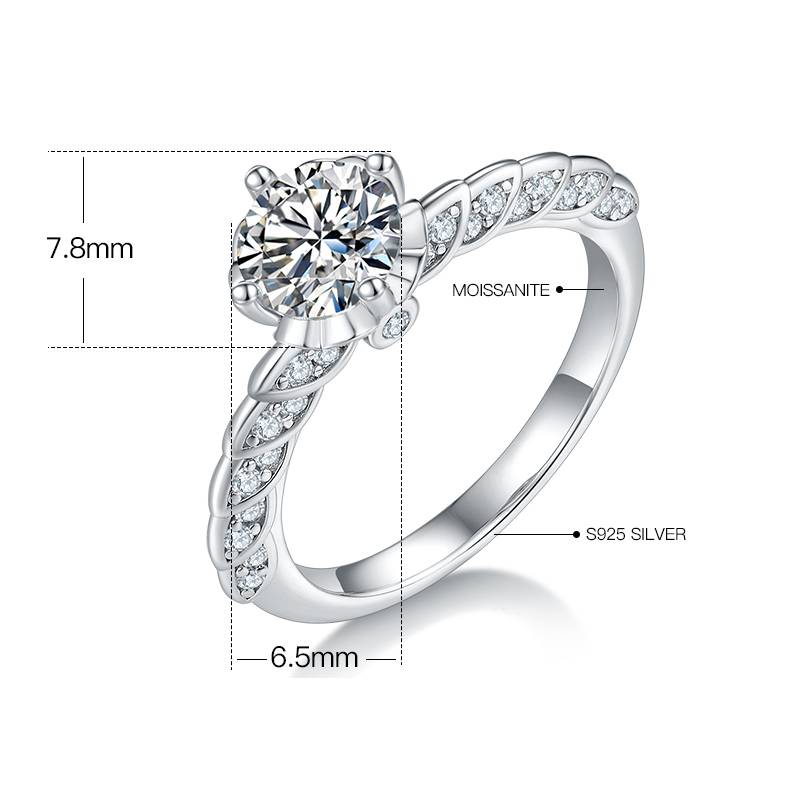 婚语S925银镀白金MoissaniteWomen's Ring1ctD级