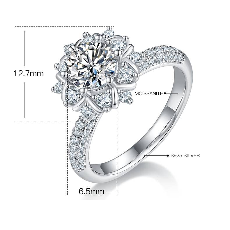 鸾花S925银镀白金MoissaniteWomen's Ring1ctD级