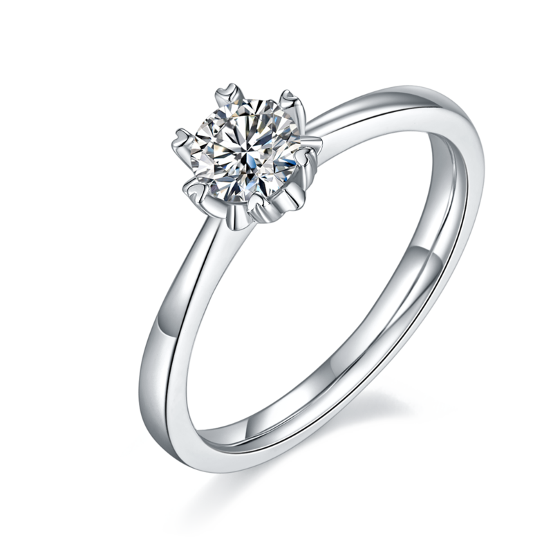 直臂Classic雪花S925银镀白金MoissaniteWomen's Ring50分D级