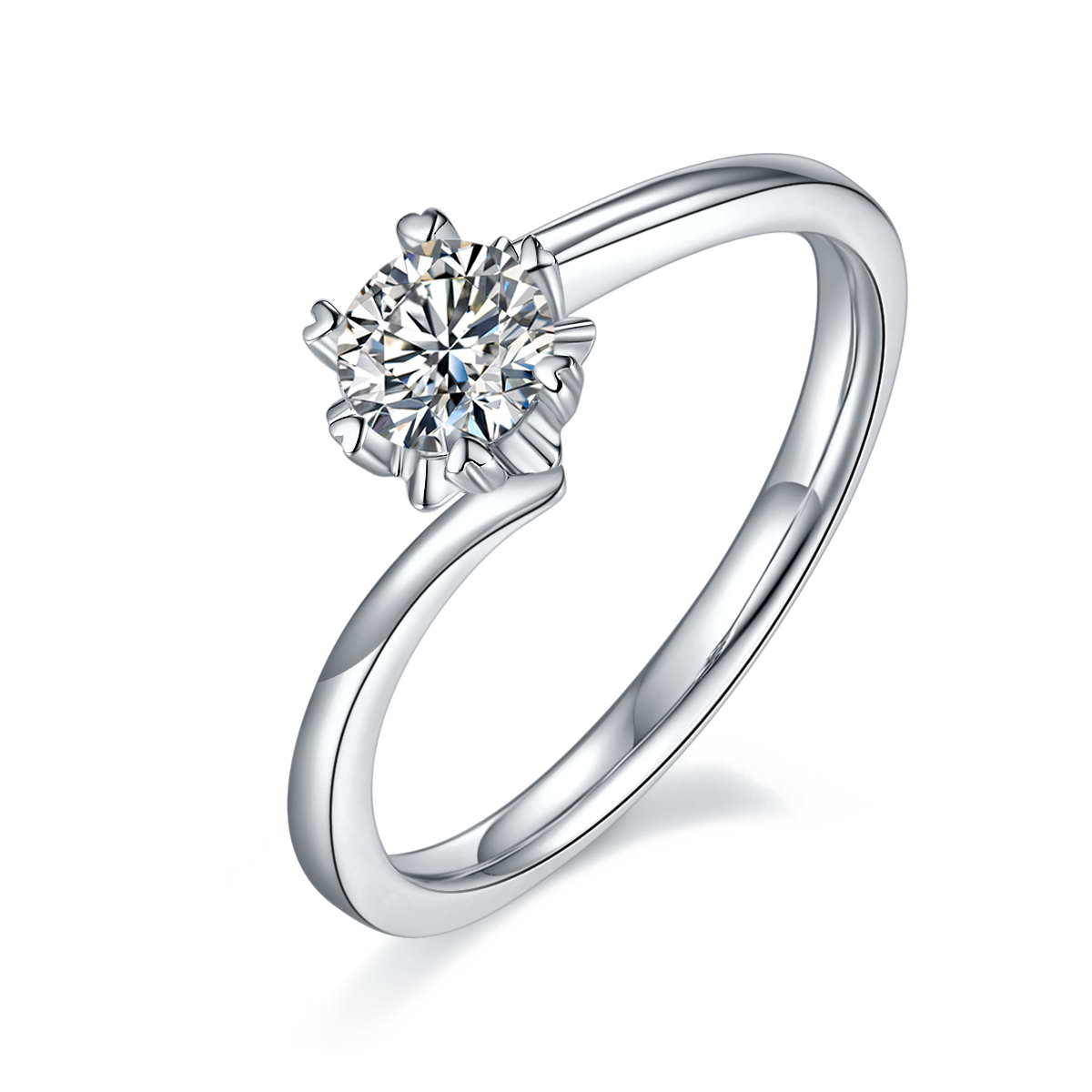 Twisted arm classic snowflake S925 silver plated platinum Moissanite women's ring 50 points D-grade