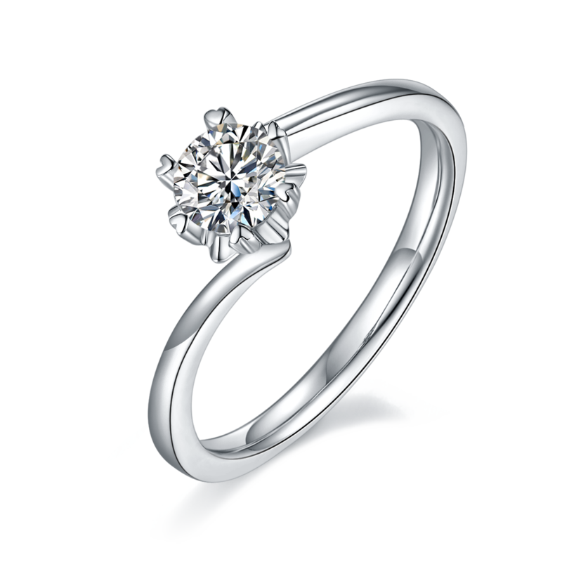 扭臂Classic雪花S925银镀白金MoissaniteWomen's Ring50分D级