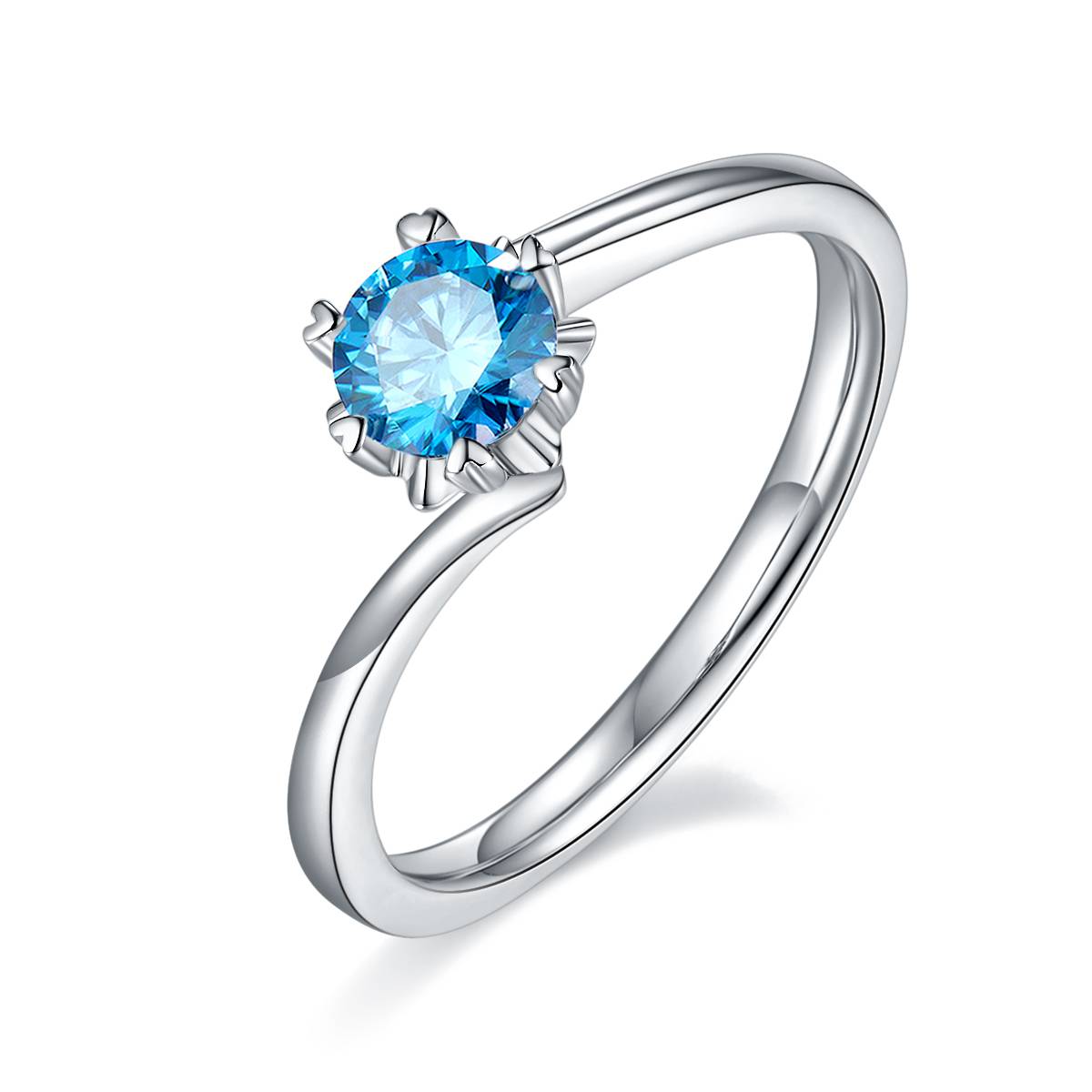 Twisted arm classic snowflake S925 silver plated platinum Moissanite women's ring 50 points D-grade