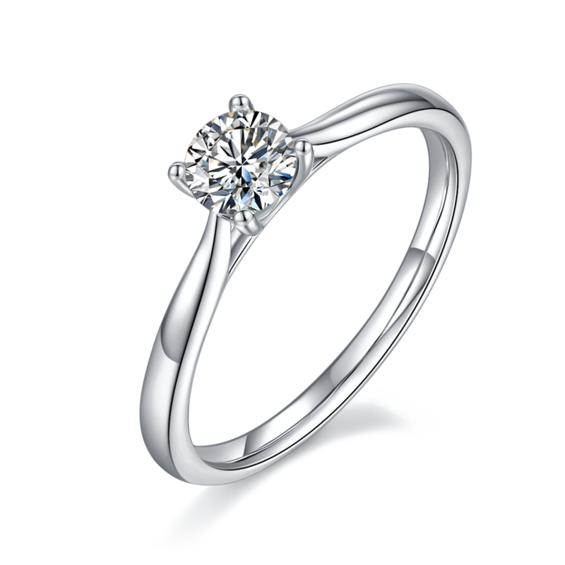 直臂四爪S925银镀白金MoissaniteWomen's Ring50分D级