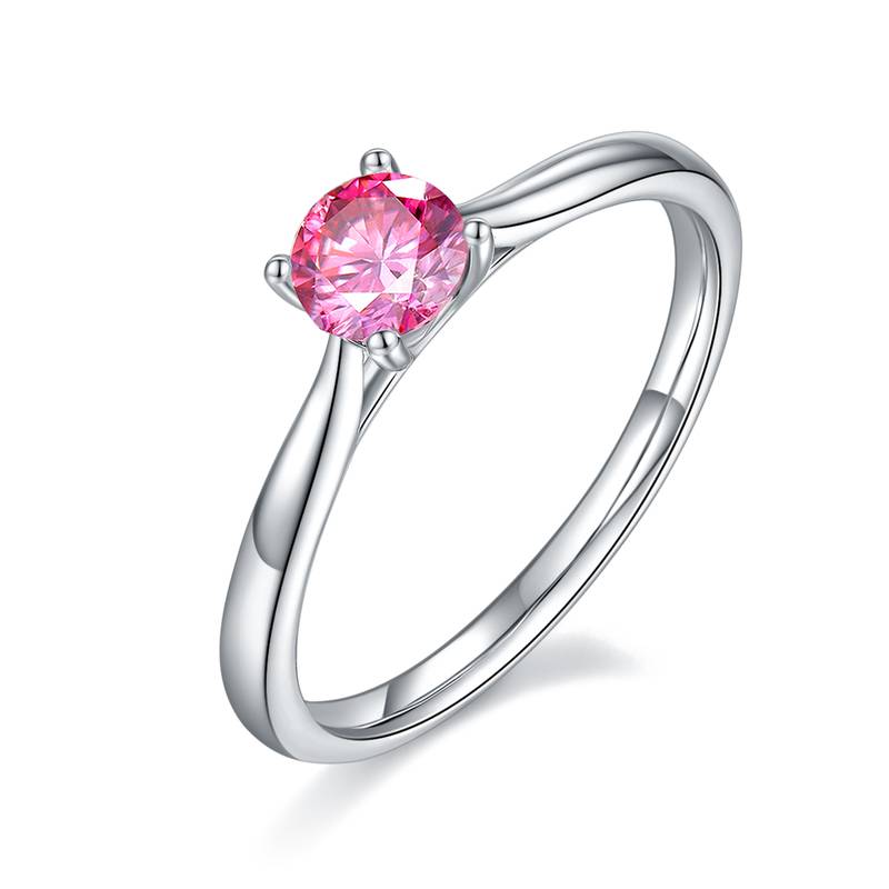 直臂四爪S925银镀白金MoissaniteWomen's Ring50分D级