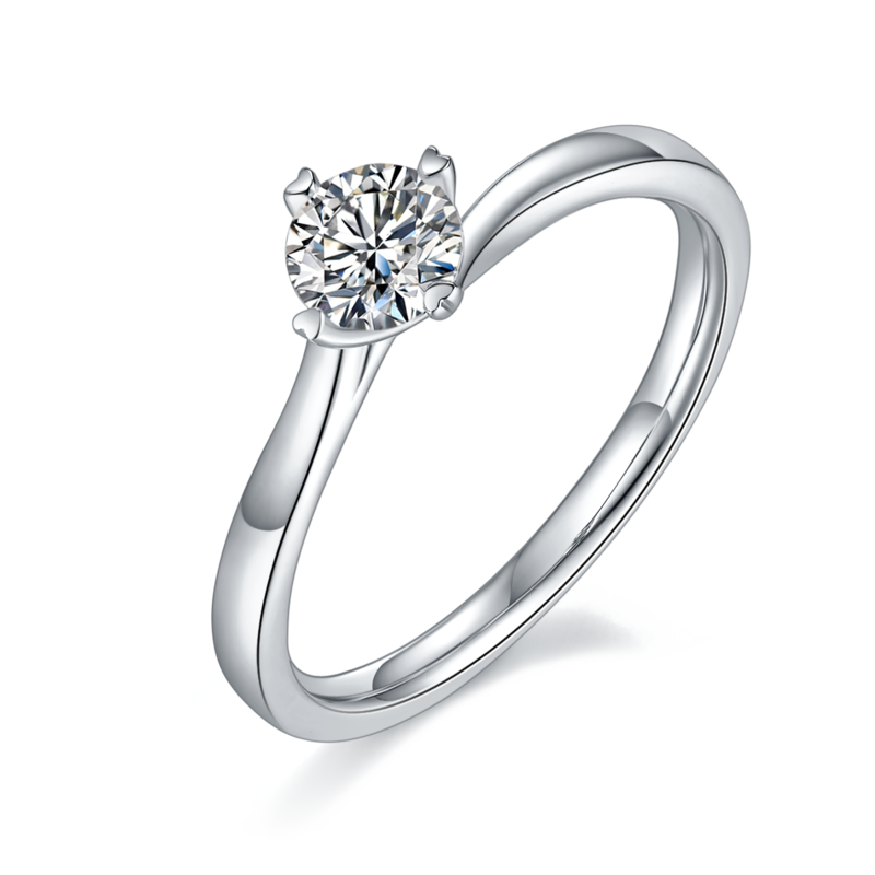扭臂四爪S925银镀白金MoissaniteWomen's Ring50分D级
