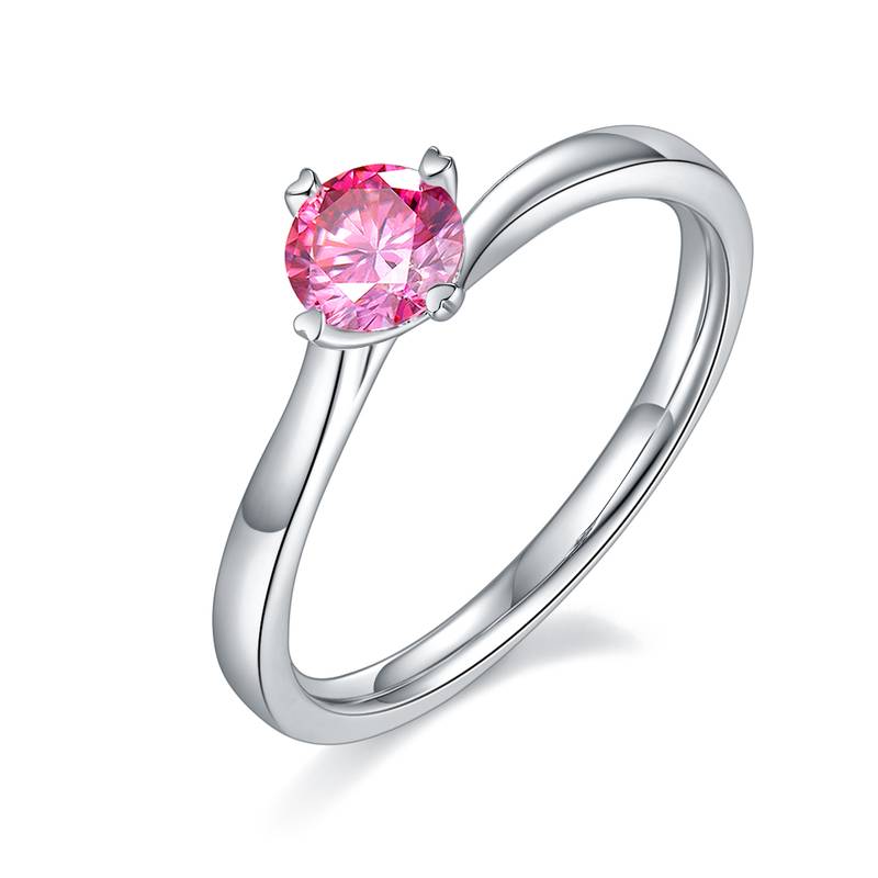 扭臂四爪S925银镀白金MoissaniteWomen's Ring50分D级