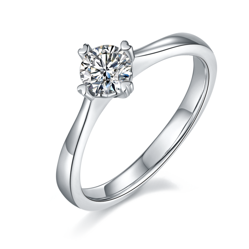 直臂心心相印S925银镀白金MoissaniteWomen's Ring50分D级