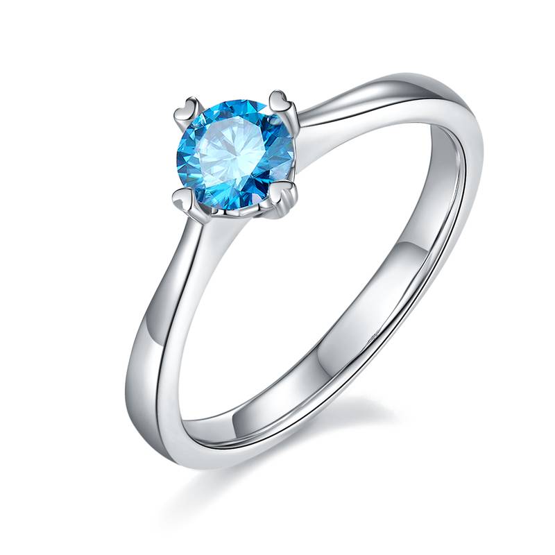 直臂心心相印S925银镀白金MoissaniteWomen's Ring50分D级
