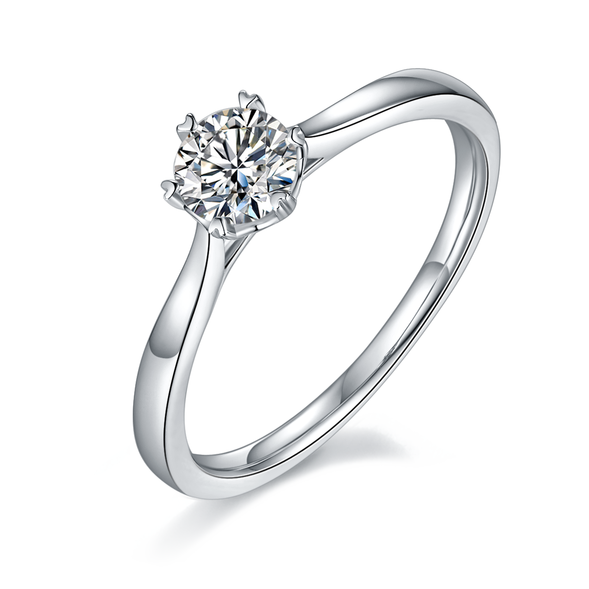 Straight arm sandwich six claw S925 silver plated platinum Moissanite women's ring 50 points D-grade