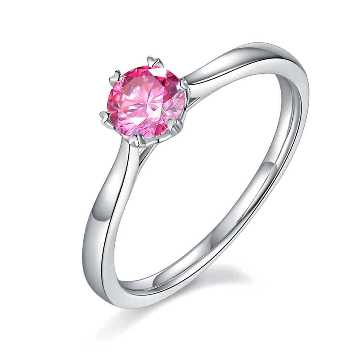 Straight arm sandwich six claw S925 silver plated platinum Moissanite women's ring 50 points D-grade