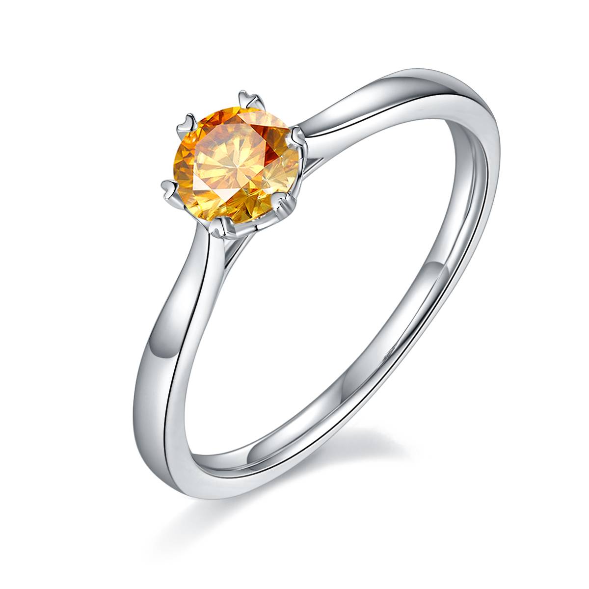 Straight arm sandwich six claw S925 silver plated platinum Moissanite women's ring 50 points D-grade
