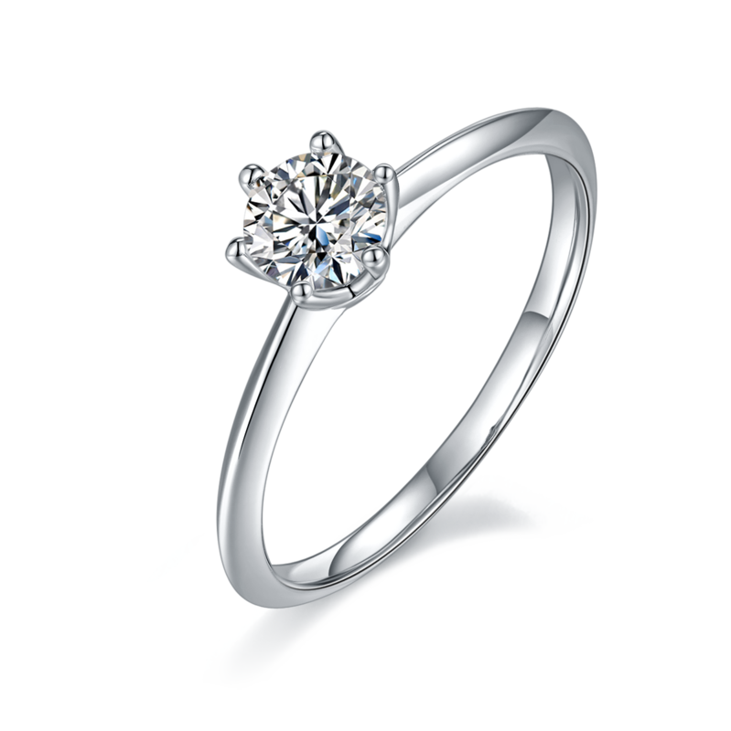 直臂ClassicT家六爪S925银镀白金MoissaniteWomen's Ring50分D级