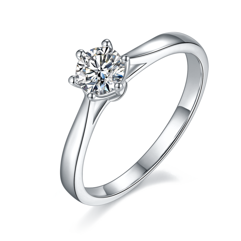 直臂周家六爪S925银镀白金MoissaniteWomen's Ring50分D级