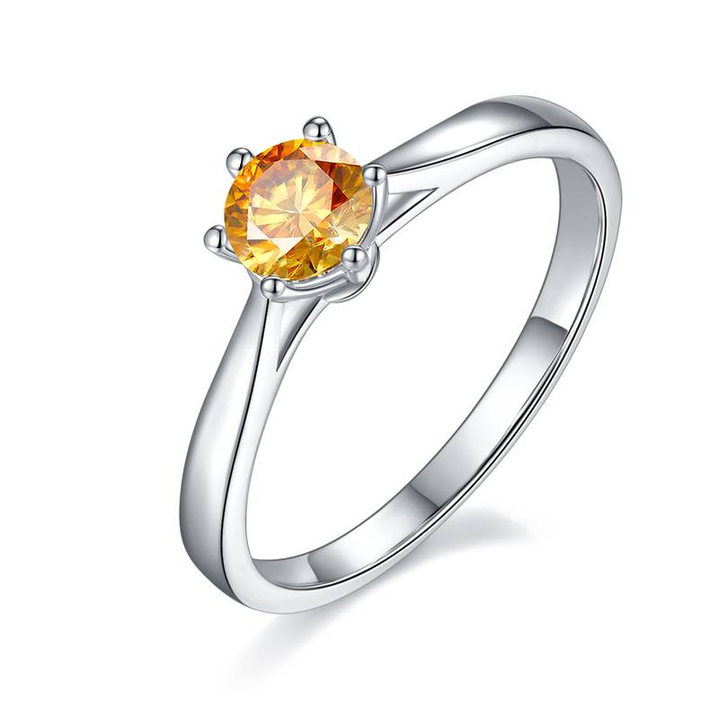直臂周家六爪S925银镀白金MoissaniteWomen's Ring50分D级