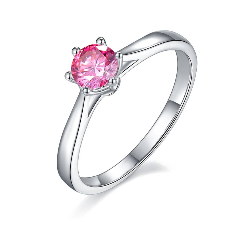 直臂周家六爪S925银镀白金MoissaniteWomen's Ring50分D级