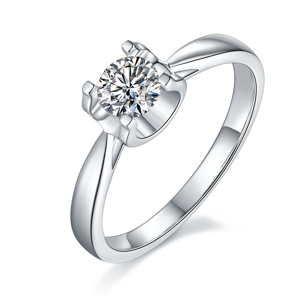 Straight arm sandwich cow head S925 silver plated platinum Moissanite women's ring 50 points D-grade