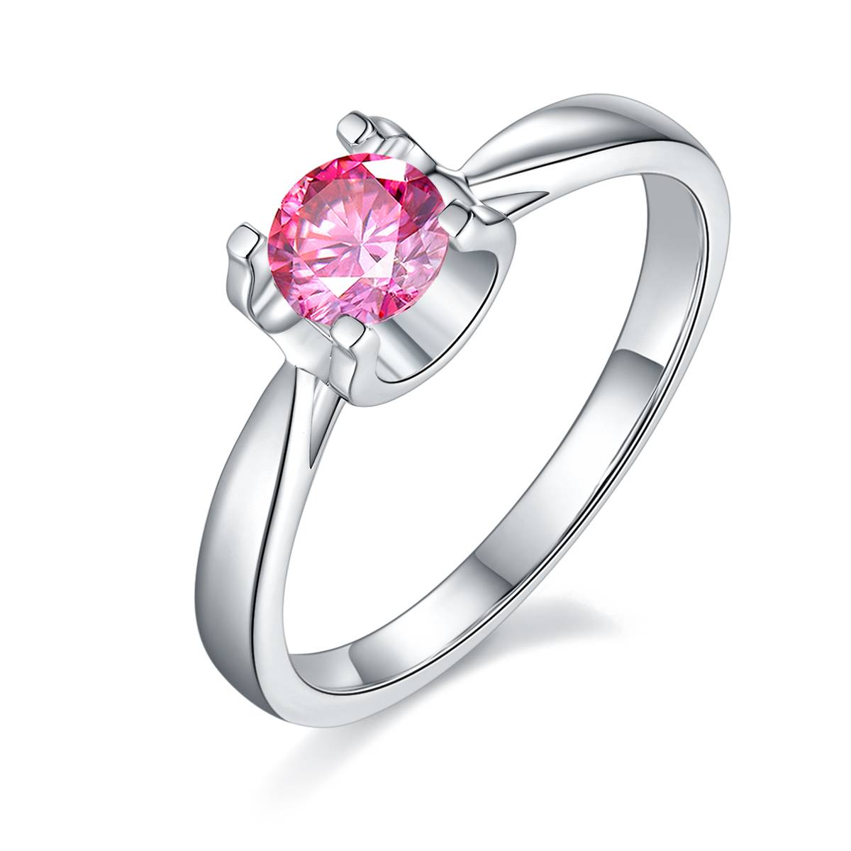 Straight arm sandwich cow head S925 silver plated platinum Moissanite women's ring 50 points D-grade