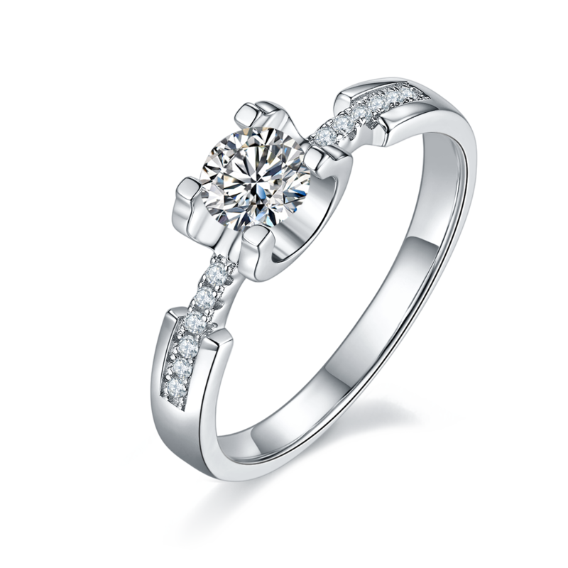 微镶牛头小蛮腰S925银镀白金MoissaniteWomen's Ring50分D级