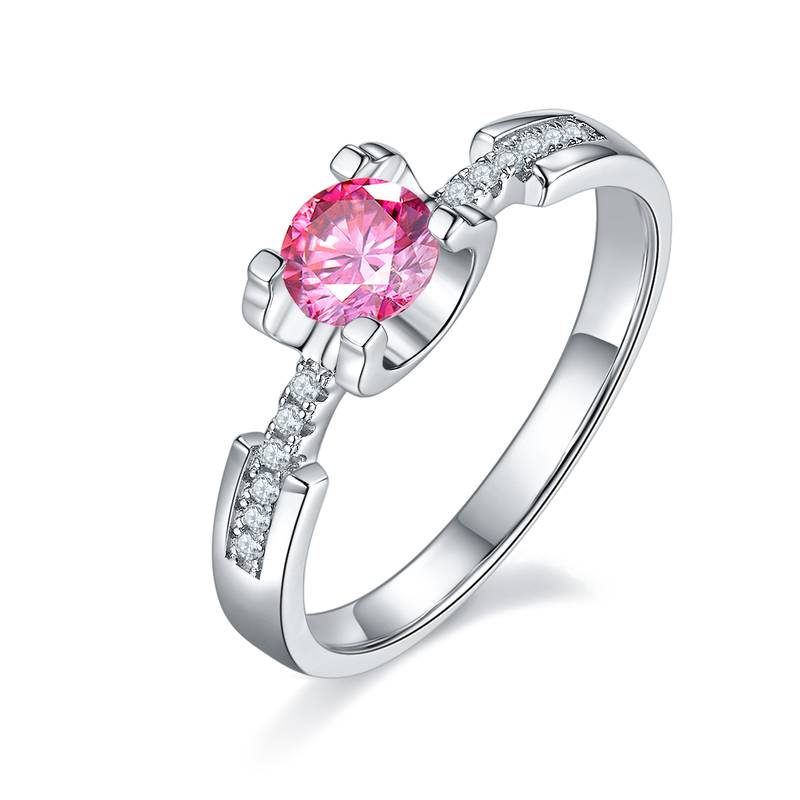 微镶牛头小蛮腰S925银镀白金MoissaniteWomen's Ring50分D级