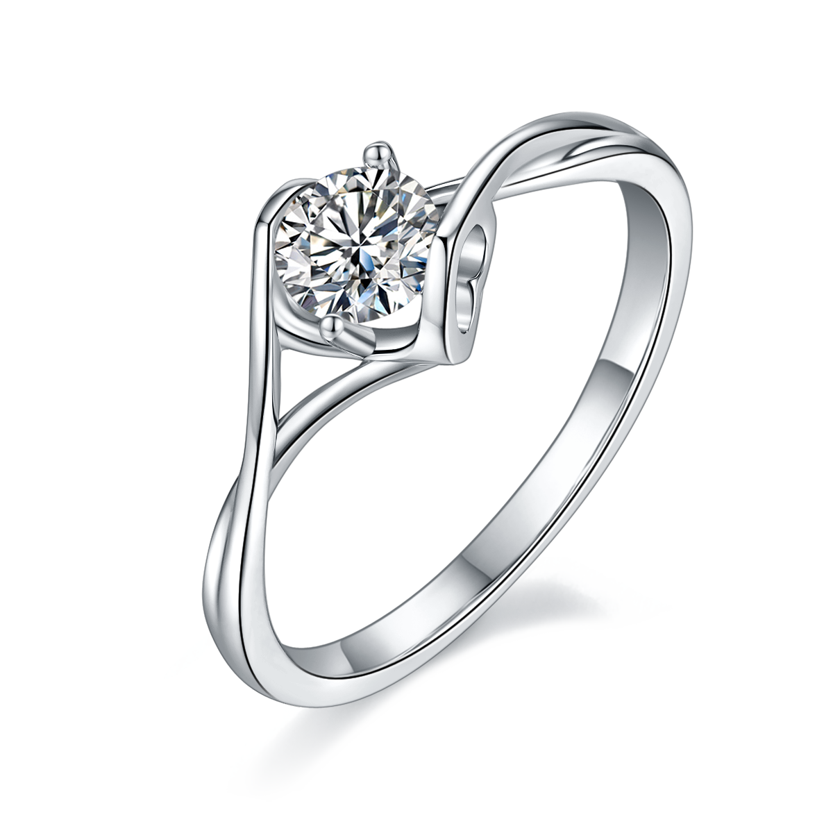 Twisted Arm Angel Kiss S925 Silver Plated Platinum Moissanite Women's Ring 50 Points D-Class