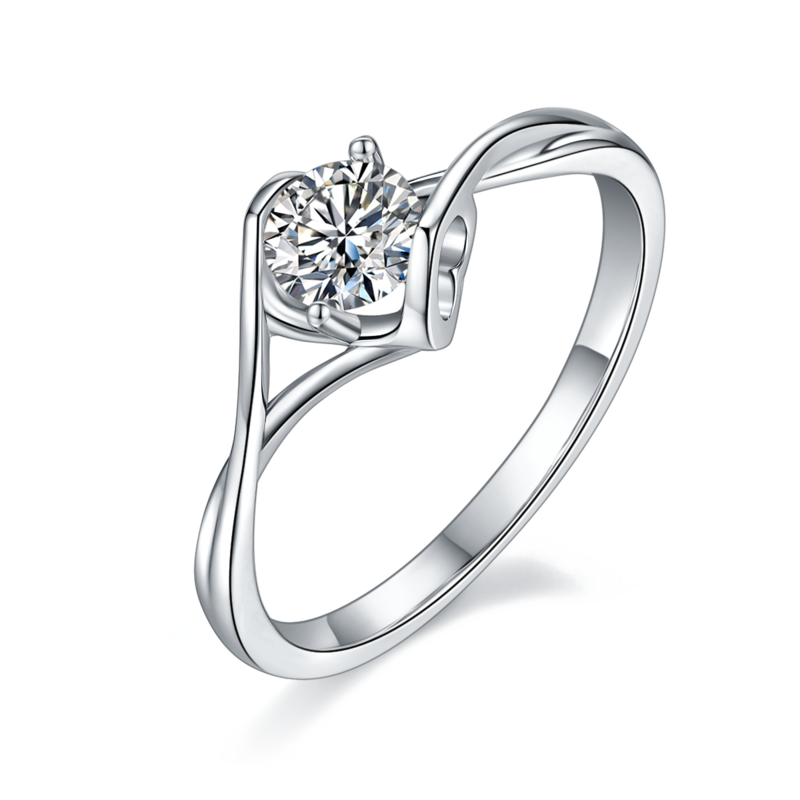 扭臂天使之吻S925银镀白金MoissaniteWomen's Ring50分D级