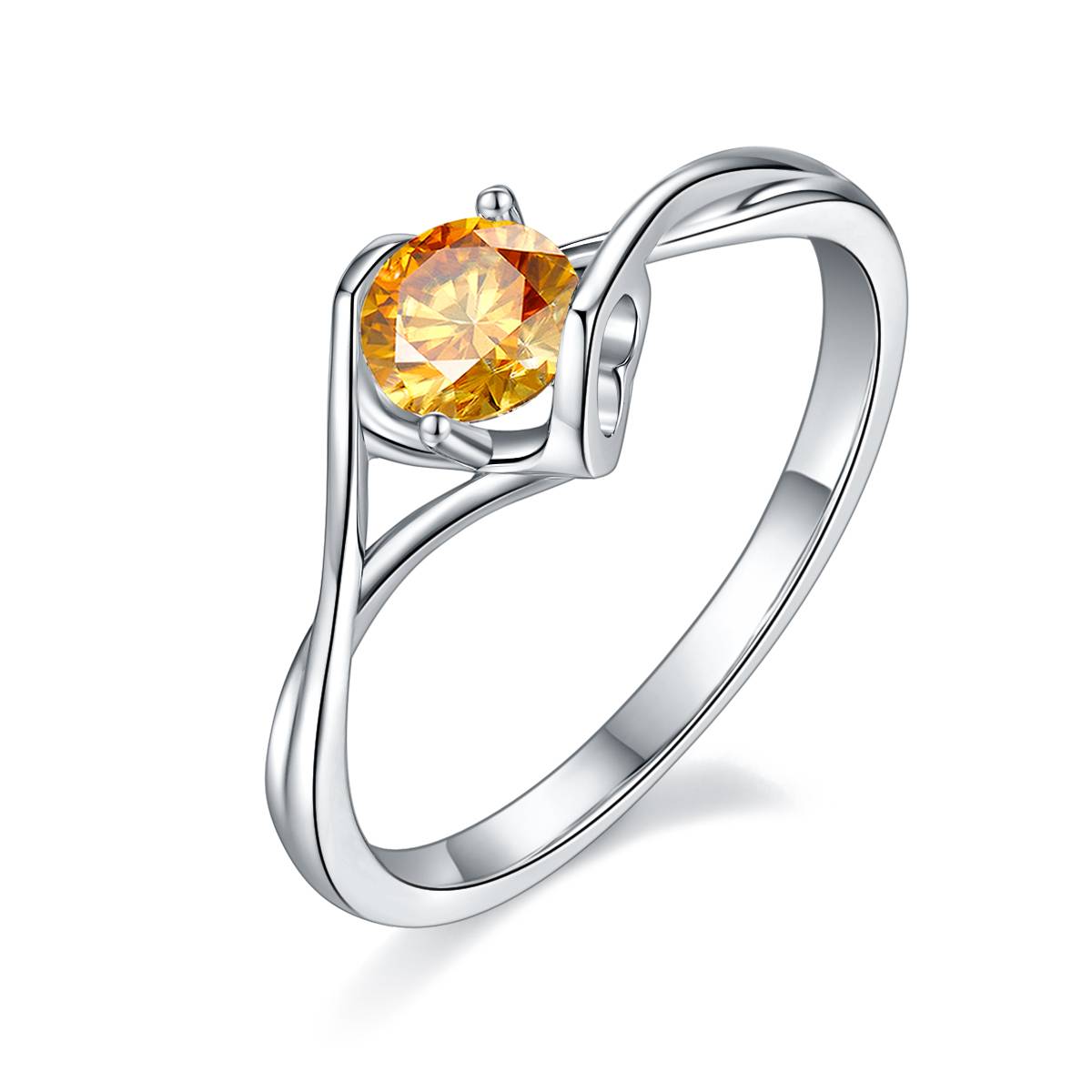 Twisted Arm Angel Kiss S925 Silver Plated Platinum Moissanite Women's Ring 50 Points D-Class