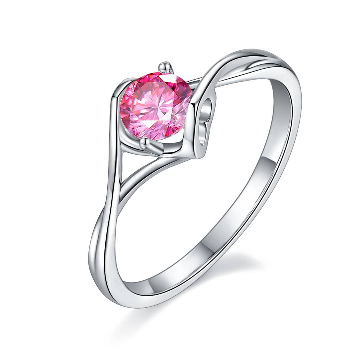 Twisted Arm Angel Kiss S925 Silver Plated Platinum Moissanite Women's Ring 50 Points D-Class