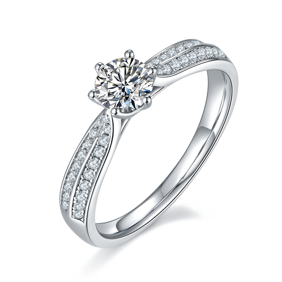 Deluxe Starry Queen S925 Silver Plated Platinum Moissanite Women's Ring 50 Points D-Class