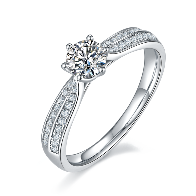 豪镶星光皇后S925银镀白金MoissaniteWomen's Ring50分D级