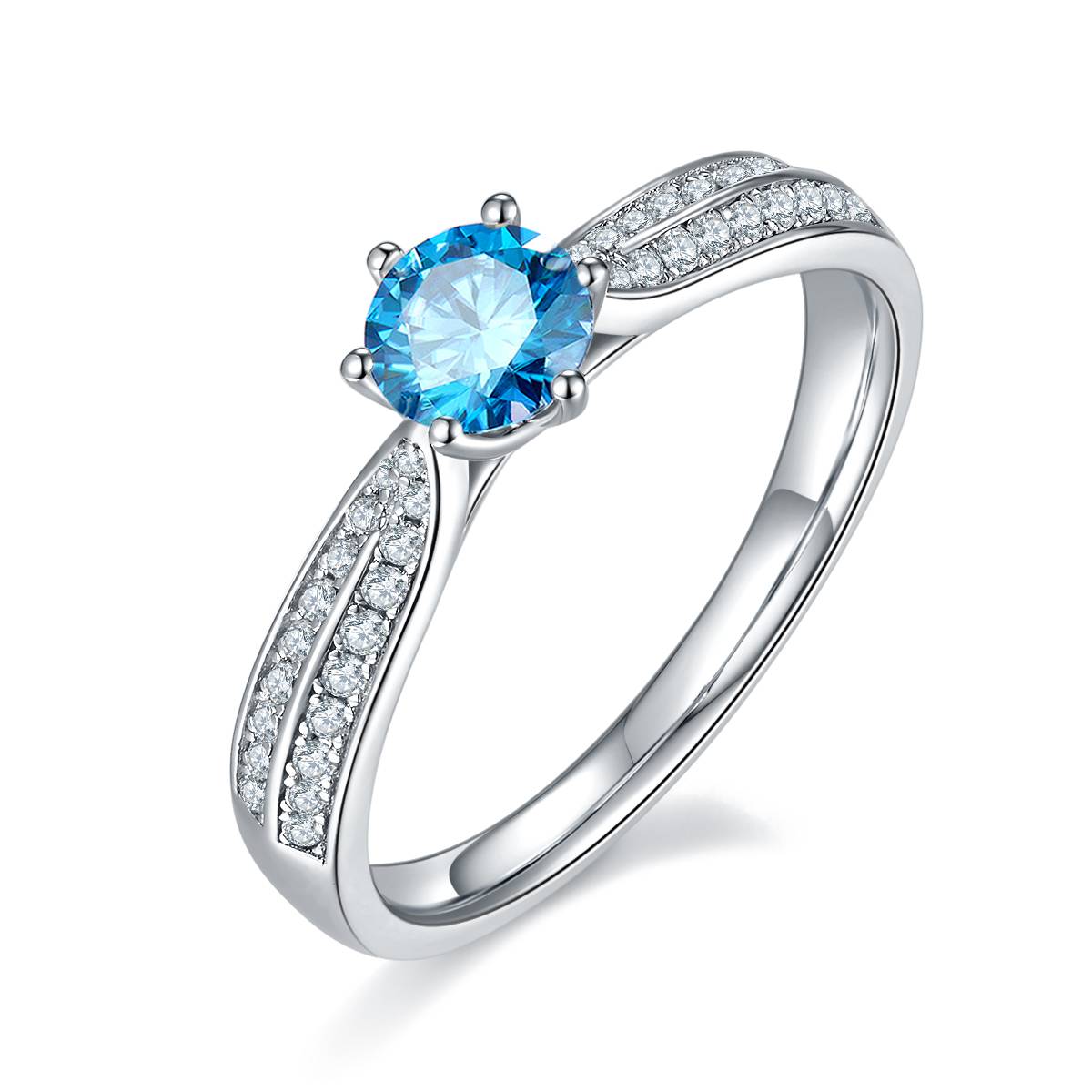 Deluxe Starry Queen S925 Silver Plated Platinum Moissanite Women's Ring 50 Points D-Class
