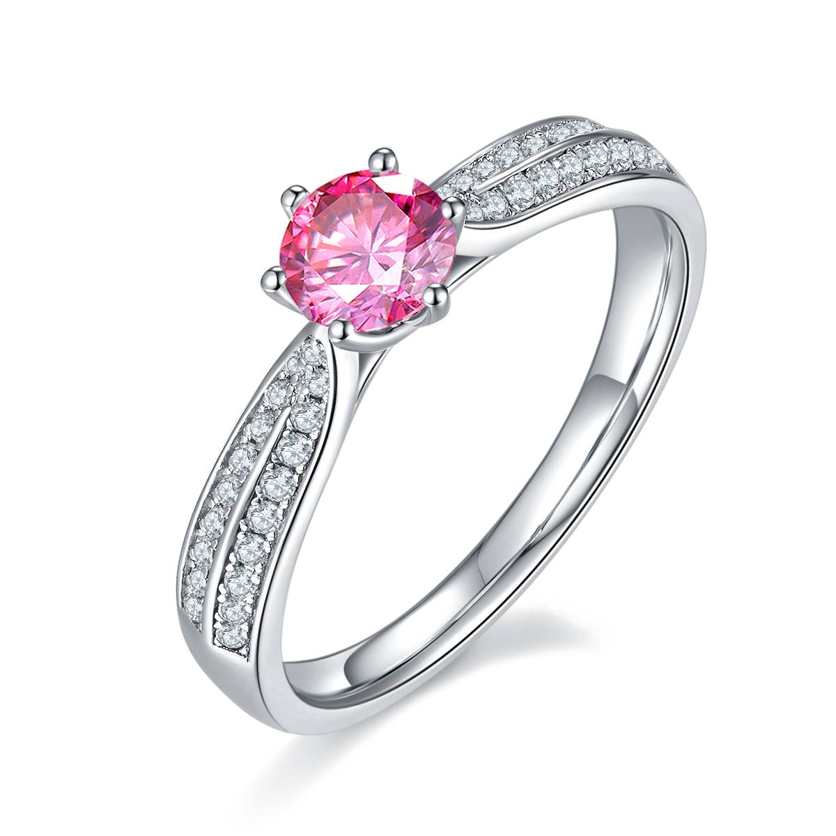 Deluxe Starry Queen S925 Silver Plated Platinum Moissanite Women's Ring 50 Points D-Class