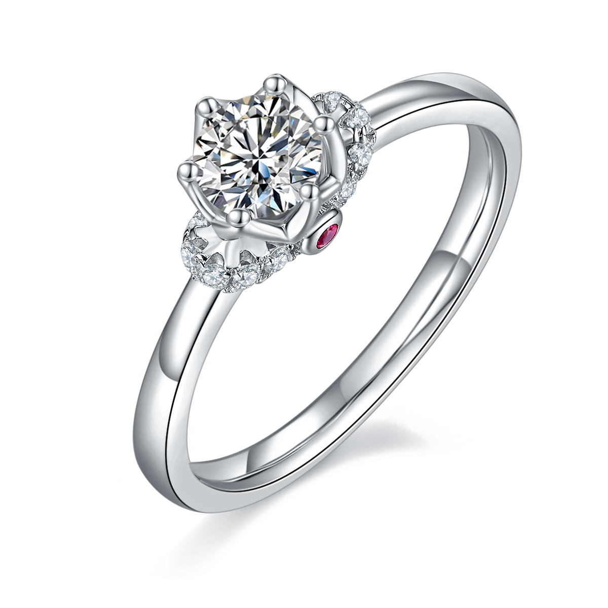 Straight arm coronation S925 silver plated platinum Moissanite women's ring 50 points D-grade