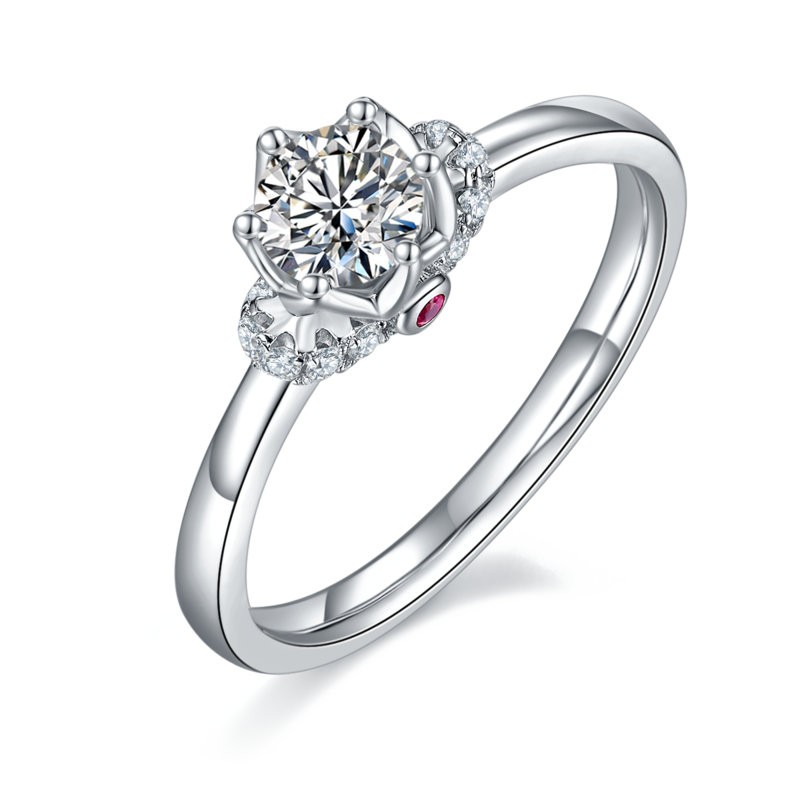 直臂加冕S925银镀白金MoissaniteWomen's Ring50分D级