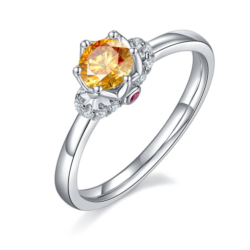 直臂加冕S925银镀白金MoissaniteWomen's Ring50分D级