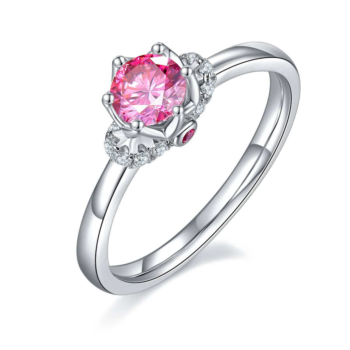Straight arm coronation S925 silver plated platinum Moissanite women's ring 50 points D-grade