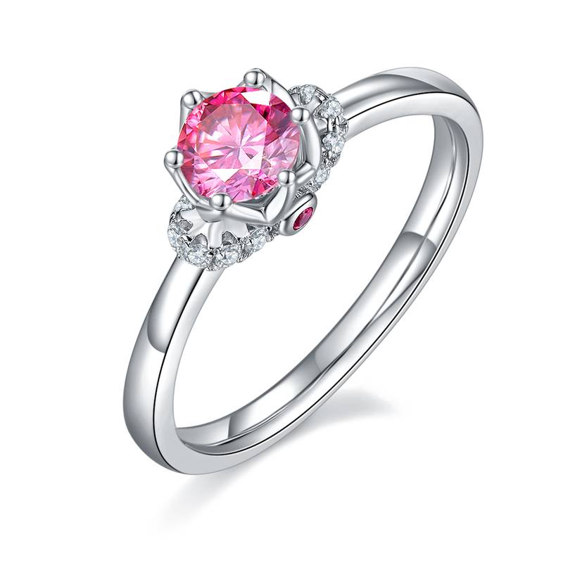 直臂加冕S925银镀白金MoissaniteWomen's Ring50分D级