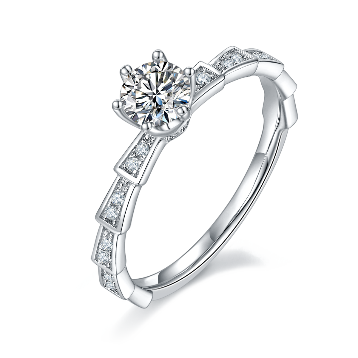 Micro inlaid mechanical snake S925 silver plated platinum Moissanite women's ring 50 points D-grade
