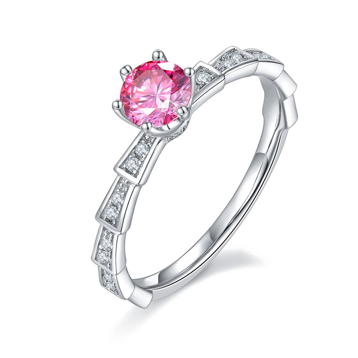 Micro inlaid mechanical snake S925 silver plated platinum Moissanite women's ring 50 points D-grade