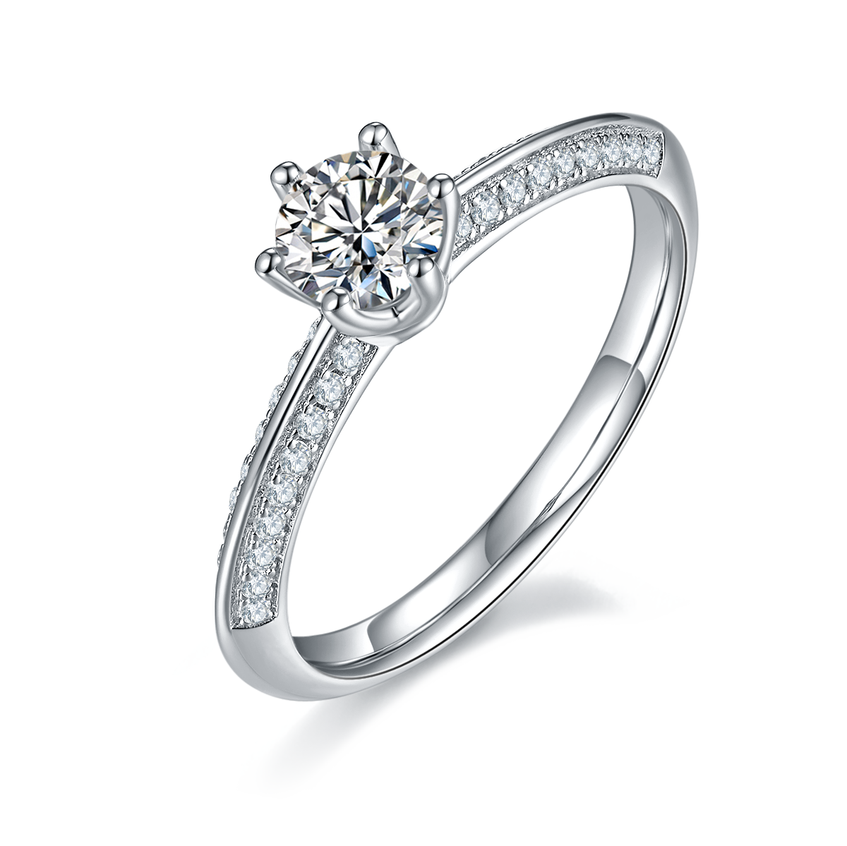 Straight arm luxury inlaid Half Wall Mountain S925 silver plated platinum Moissanite women's ring 50 points D-grade