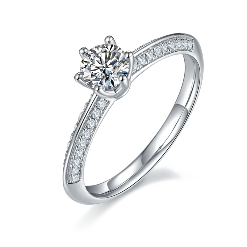 直臂豪镶半壁江山S925银镀白金MoissaniteWomen's Ring50分D级