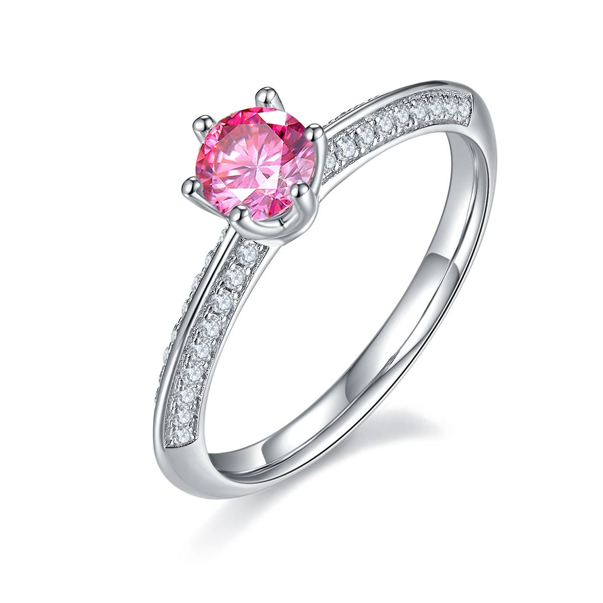 Straight arm luxury inlaid Half Wall Mountain S925 silver plated platinum Moissanite women's ring 50 points D-grade