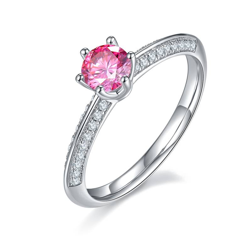 直臂豪镶半壁江山S925银镀白金MoissaniteWomen's Ring50分D级