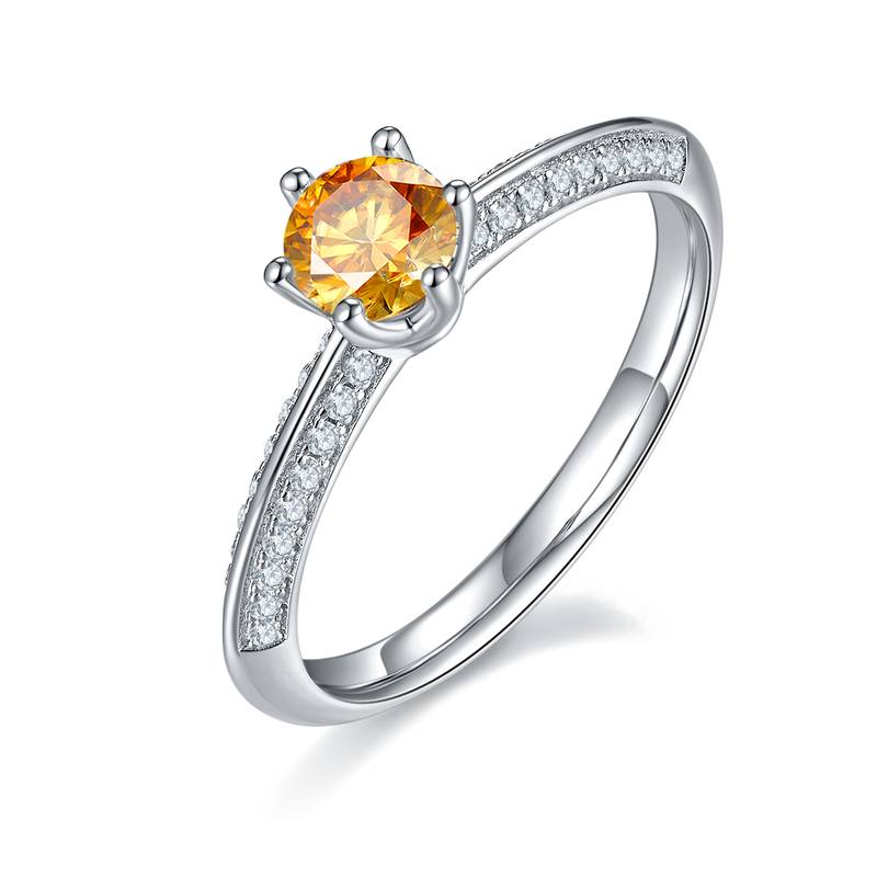 直臂豪镶半壁江山S925银镀白金MoissaniteWomen's Ring50分D级