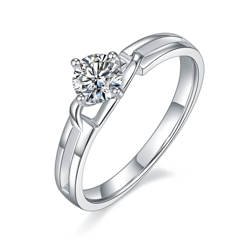 扭臂蝴蝶结S925银镀白金MoissaniteWomen's Ring50分D级