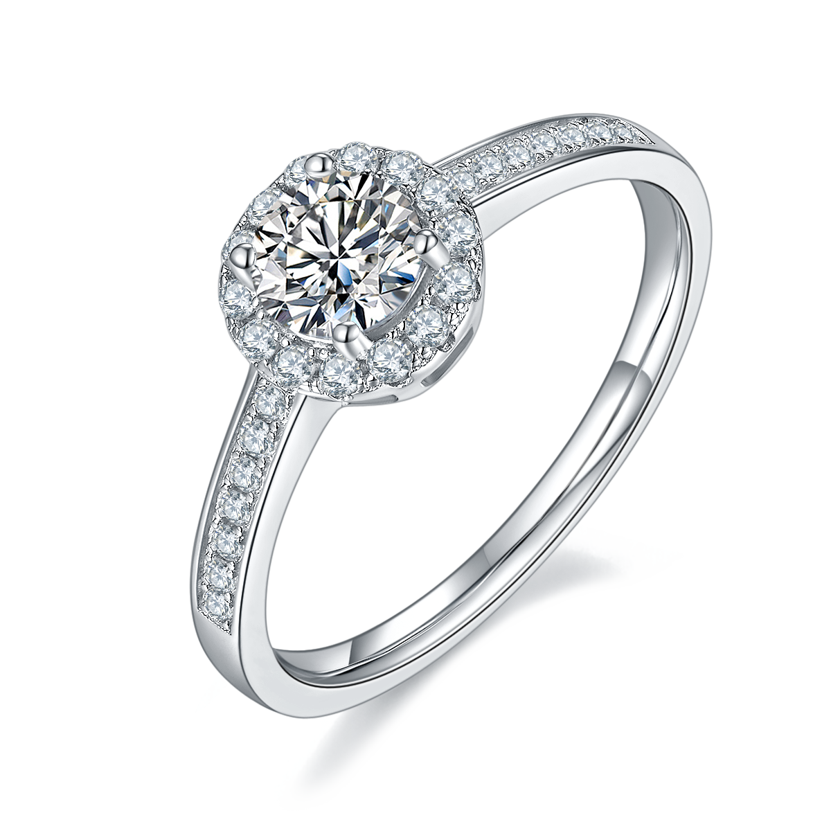 Deluxe round set S925 silver plated platinum Moissanite women's ring 50 points D-grade