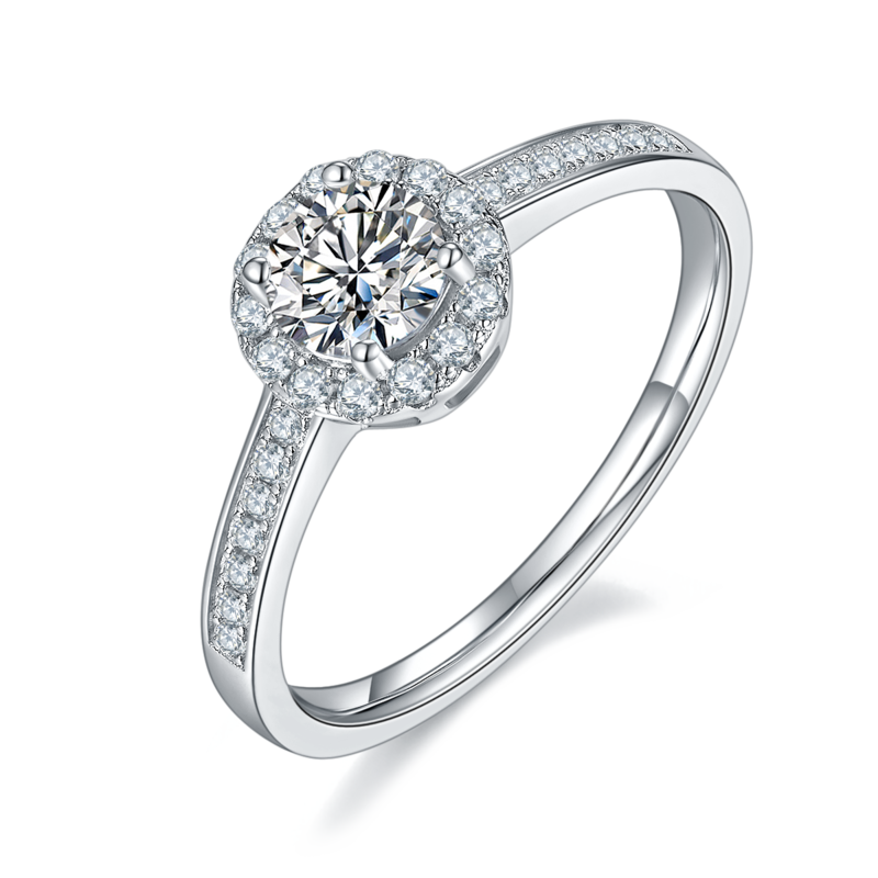 豪镶圆包S925银镀白金MoissaniteWomen's Ring50分D级