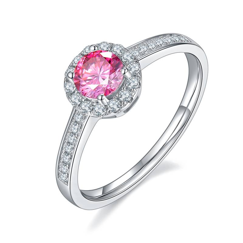 豪镶圆包S925银镀白金MoissaniteWomen's Ring50分D级