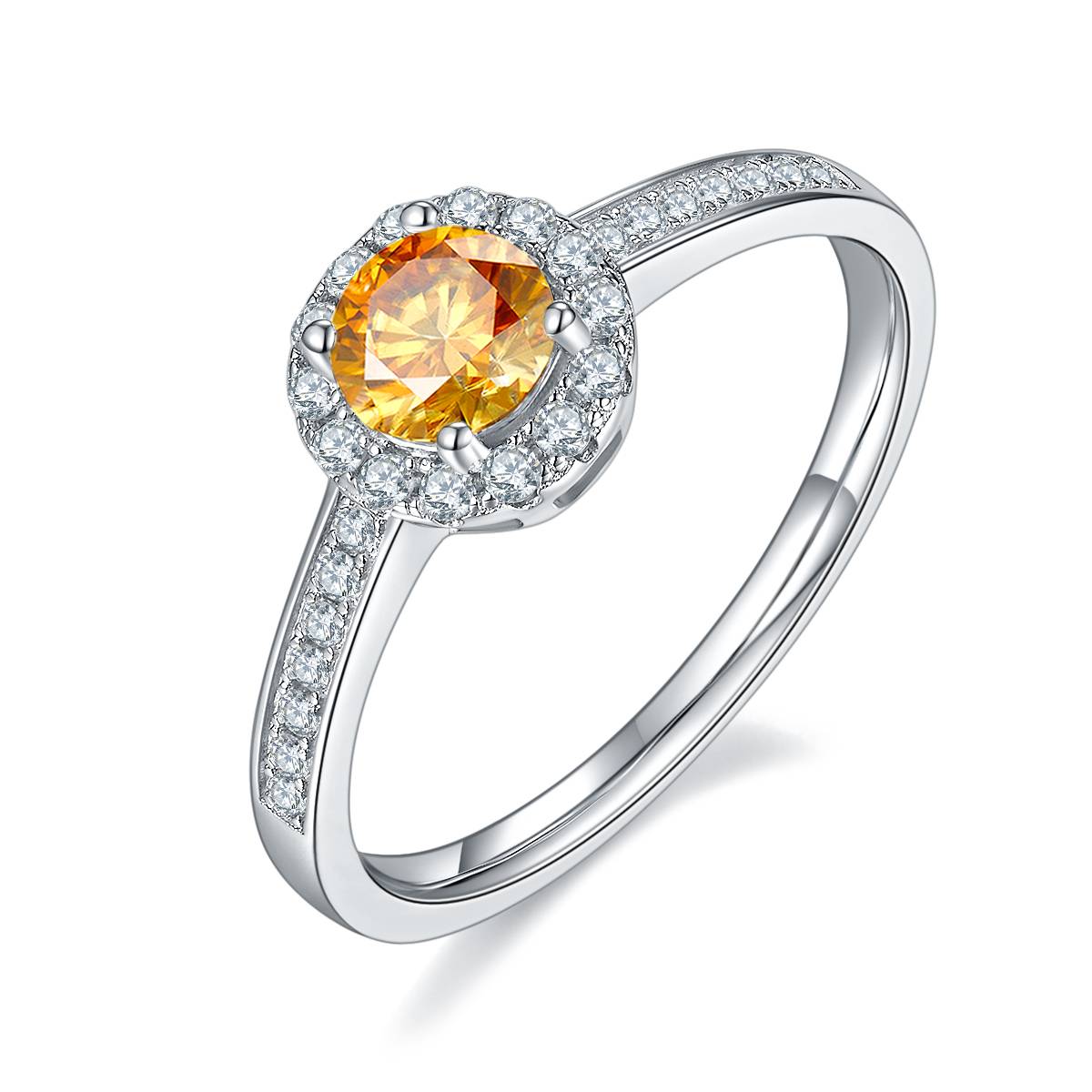 Deluxe round set S925 silver plated platinum Moissanite women's ring 50 points D-grade