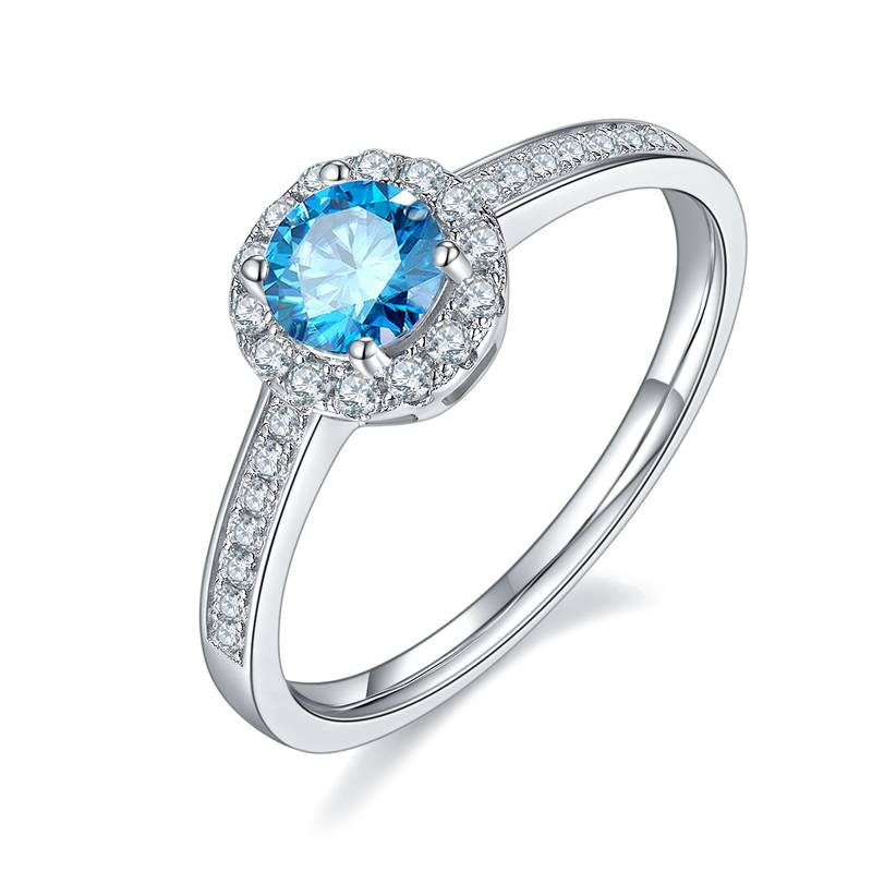 豪镶圆包S925银镀白金MoissaniteWomen's Ring50分D级